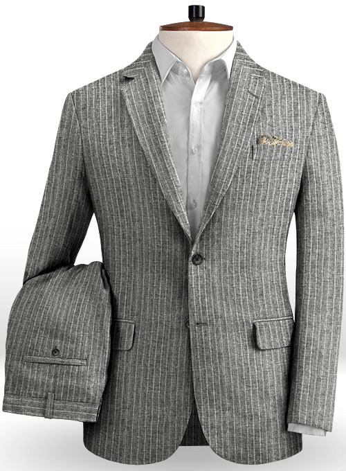 Grey Striped Men Suits 2