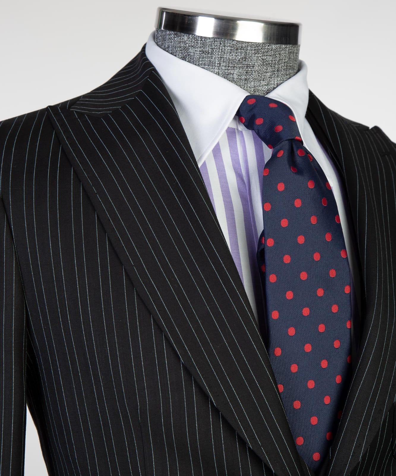 Black Striped Peaked Lapel Three Pieces Men Suit 3