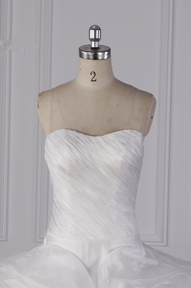 Strapless Sweetheart Neck Sleeveless Floor-length Organza Bridal Dress With Ruffles 4