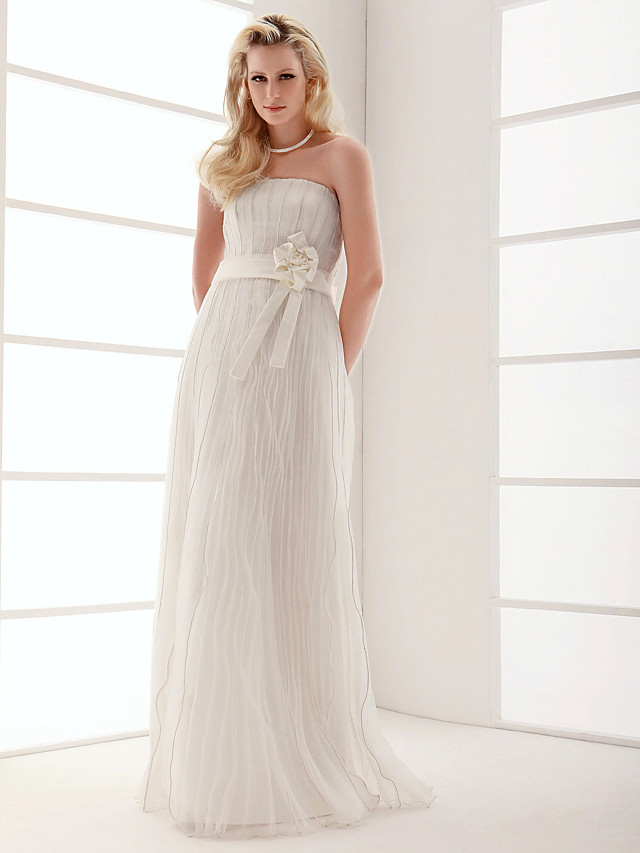 Column Strapless Sleeveless Floor-length Organza Bridal Dress 5