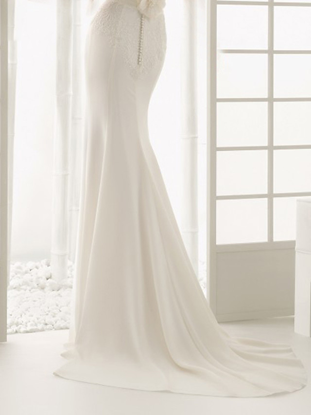 Mermaid Long Sleeves Tulle Wedding Gown With Chapel Train 6