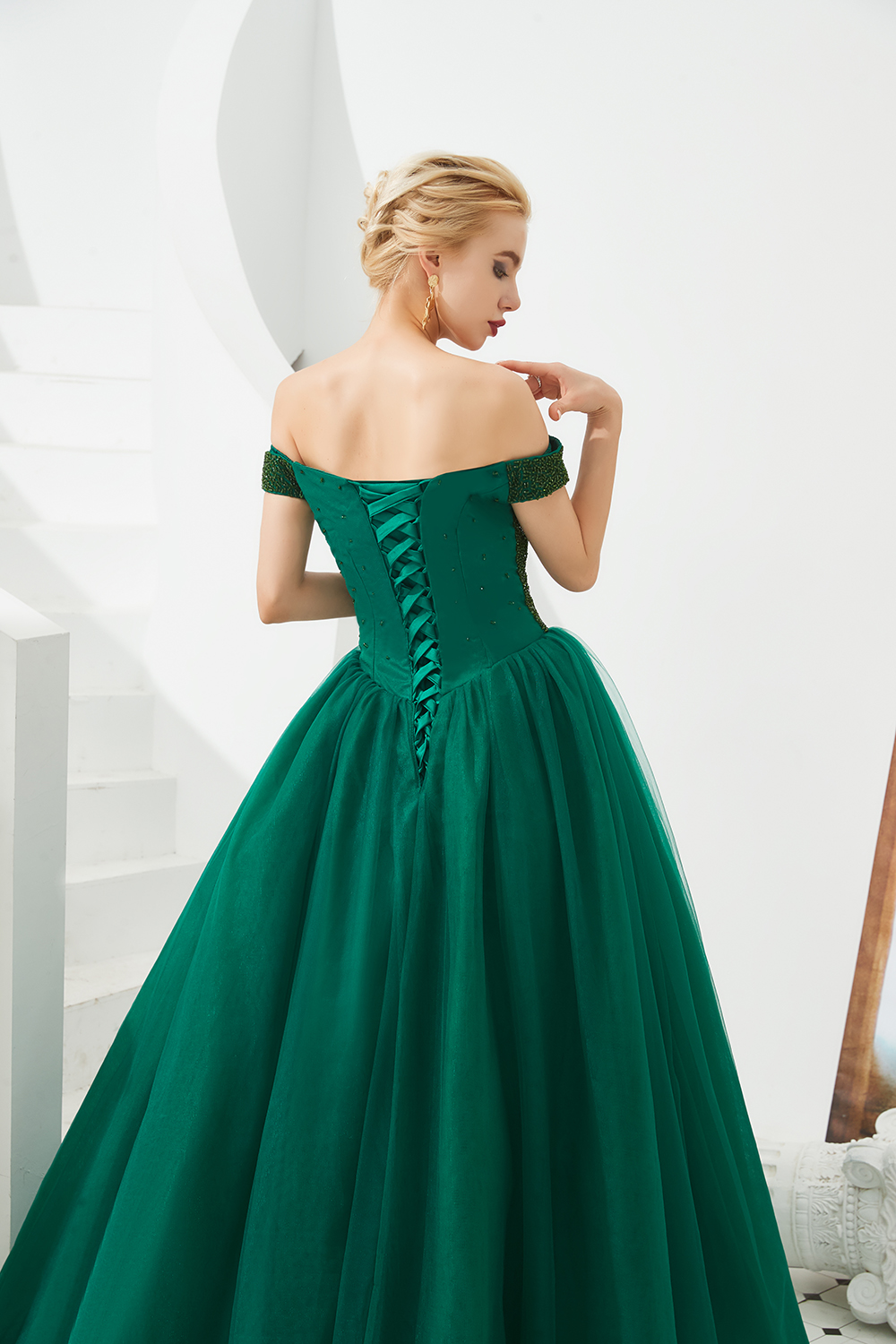 Off-the-shoulder Cap Sleeves Sweep / Brush Train Tulle Formal Dress With Beading 11