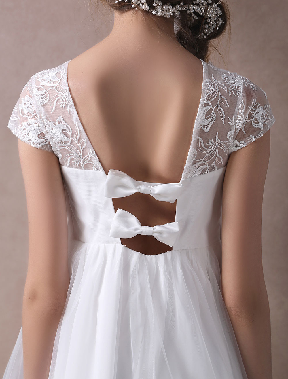 A-line Short Sleeves Mini Lace Bridal Attire With Lace 10