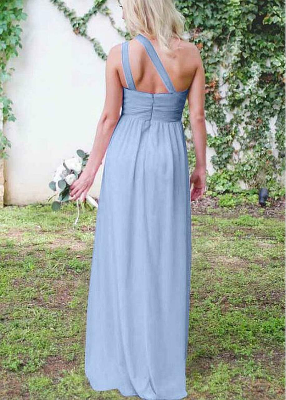 Column One Shoulder Sleeveless Floor-length Bridesmaid Attire 2