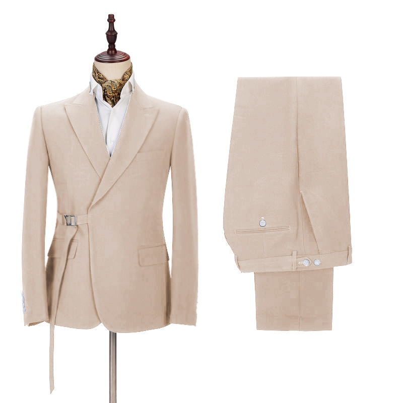 Cozy Champagne Buckle Button Formal Men's Suit for Summer 2