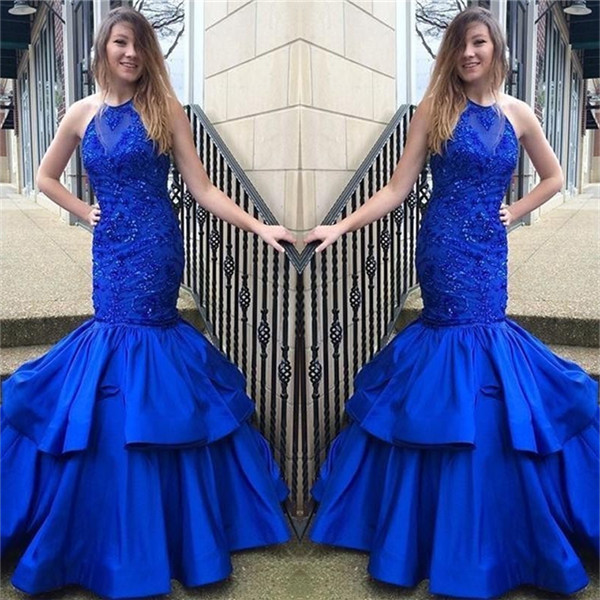 Mermaid Halter-neck Sleeveless Sweep / Brush Train Formal Dress With Appliques 2