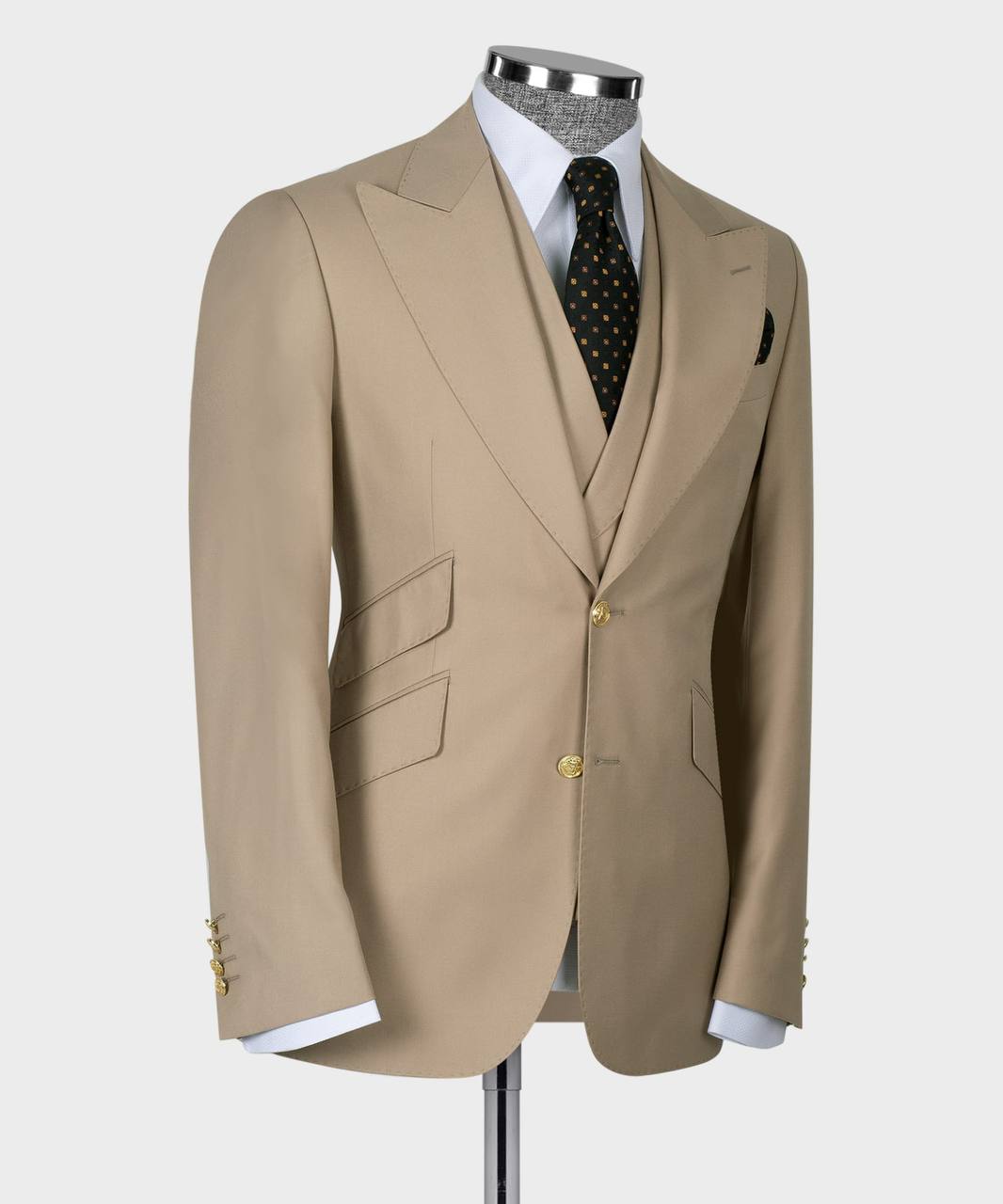 Light Brown Three Pieces Formal Peaked Lapel Business Men Suit 3