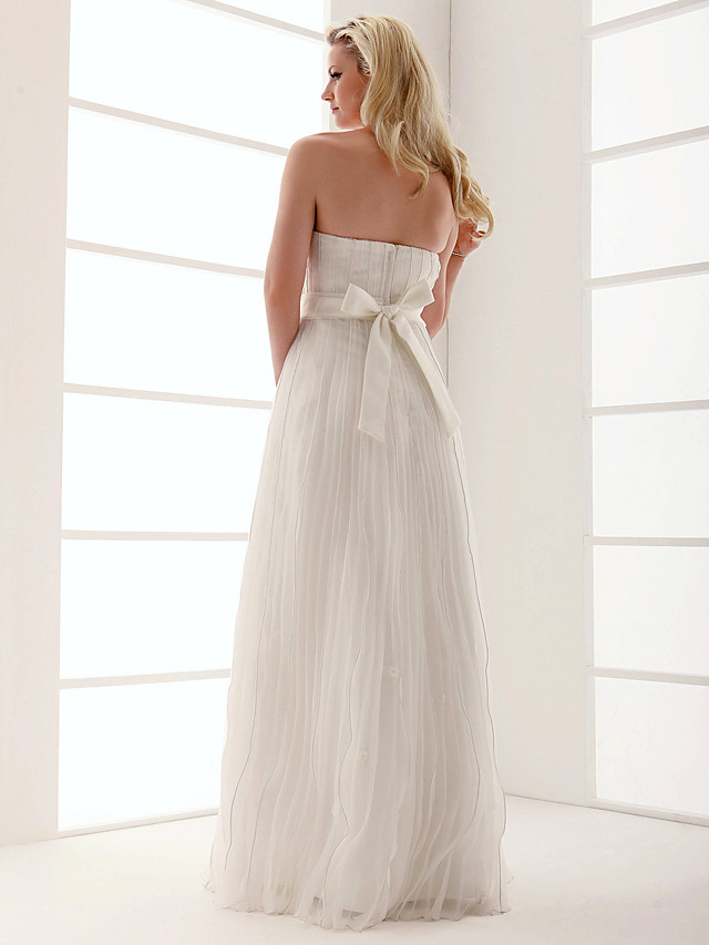 Column Strapless Sleeveless Floor-length Organza Bridal Dress 9