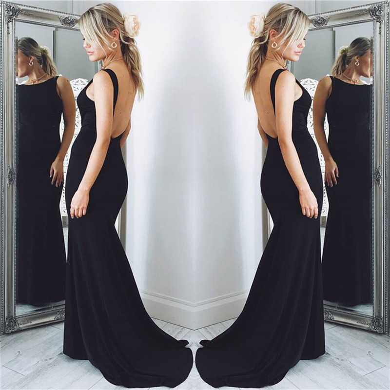 Column Bateau Neck Sleeveless Formal Dress With Sweep / Brush Train 2