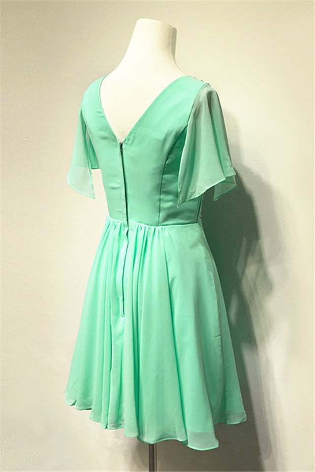 A-line V-neck Knee-length 100D Chiffon Cocktail Party Dress With Crystal 2