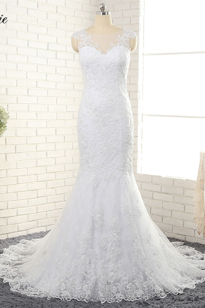 Mermaid Jewel Neck Sleeveless Floor-length Bridal Dress With Appliques 3