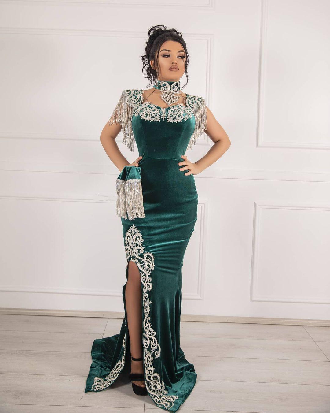 A-line Straps Sleeveless Floor-length Velvet Formal Dress With Crystal 3