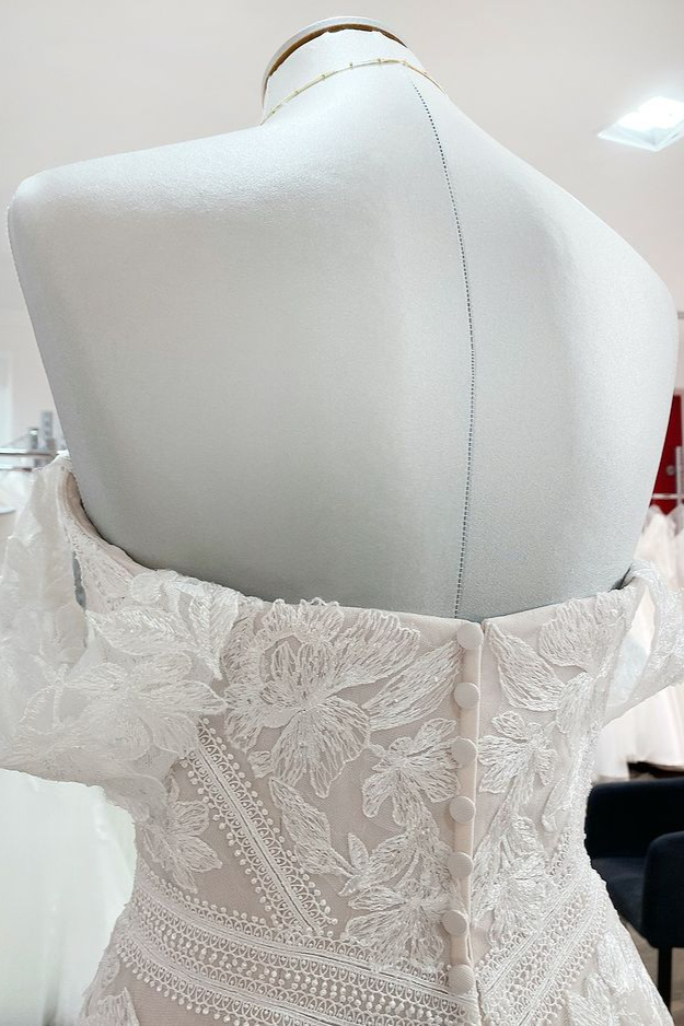 Off-the-Shoulder A-Line Lace Appliqué Wedding Dress 5