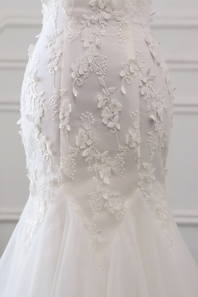 Mermaid Off-the-shoulder Sweetheart Neck Sleeveless Floor-length Tulle Bridal Dress With Lace 6