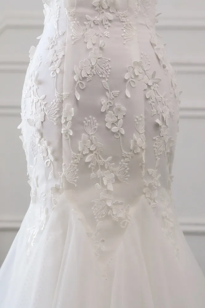 Mermaid Off-the-shoulder Sweetheart Neck Sleeveless Floor-length Tulle Bridal Dress With Lace 6
