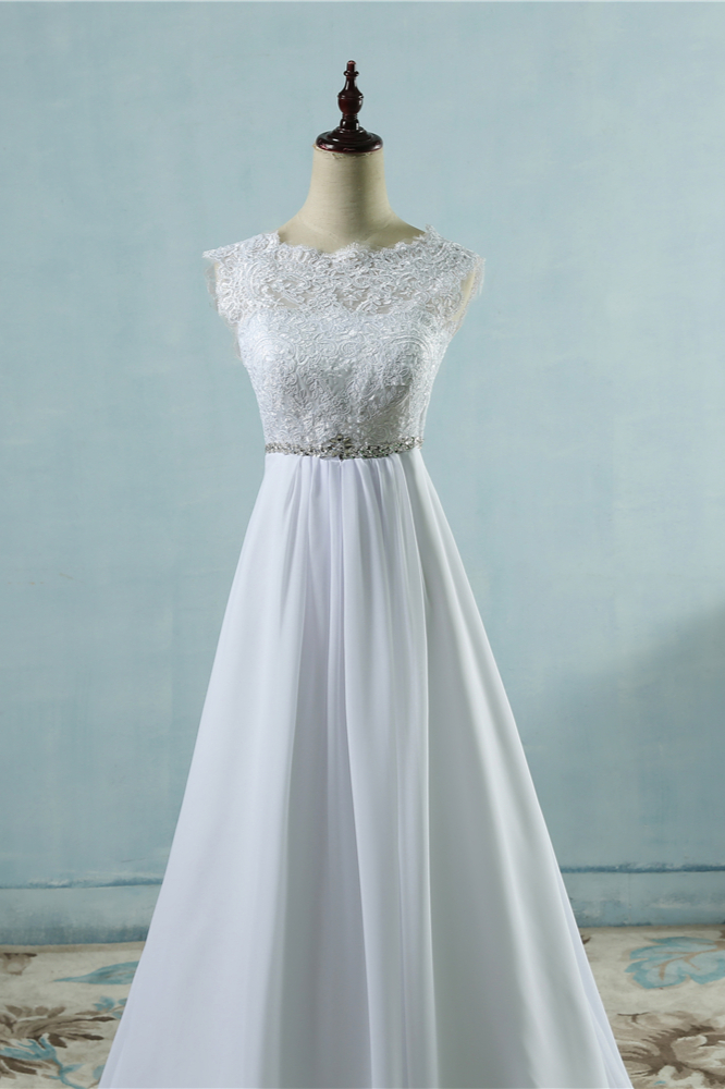 A-line Jewel Neck Sleeveless Floor-length 100D Chiffon Bridal Attire With Appliques 4
