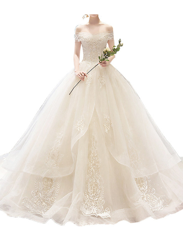 Plus Size A-Line Wedding Dress with Off Shoulder Design and Lace Details 5