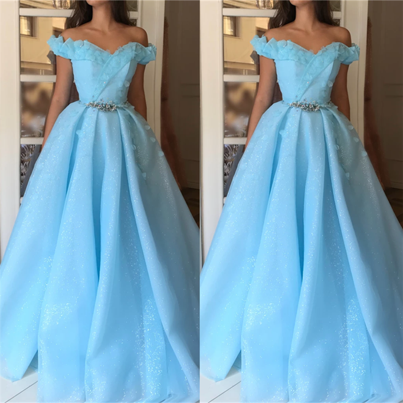 A-line Strapless Off-the-shoulder Sweetheart Neck Sleeveless Floor-length Evening Dress With Sequins 2