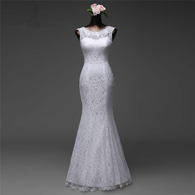 Mermaid Jewel Neck Sleeveless Floor-length Lace Bridal Gown With Lace 3