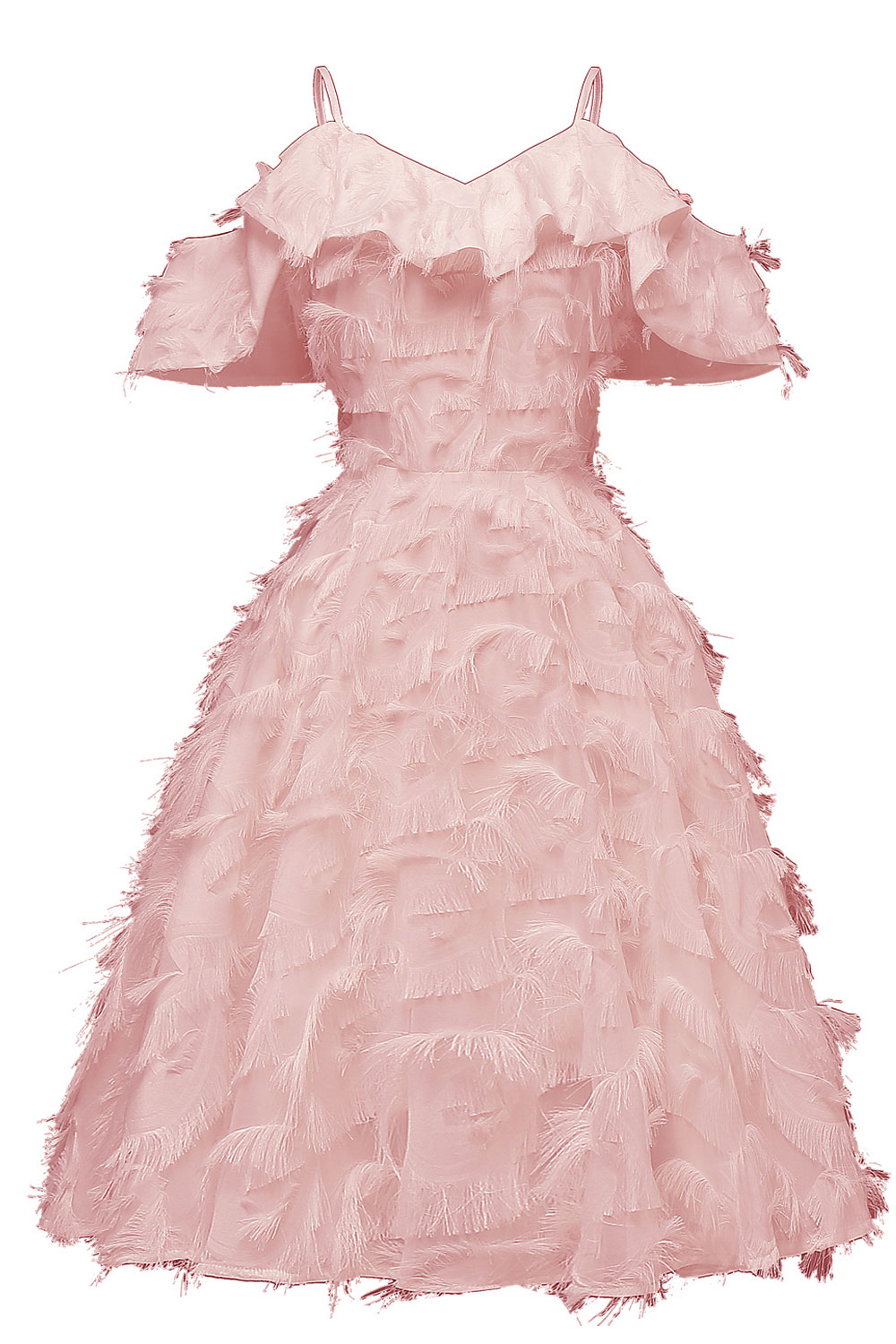 A-line Spaghetti Straps Sleeveless Knee-length Party Dress With Feathers 4