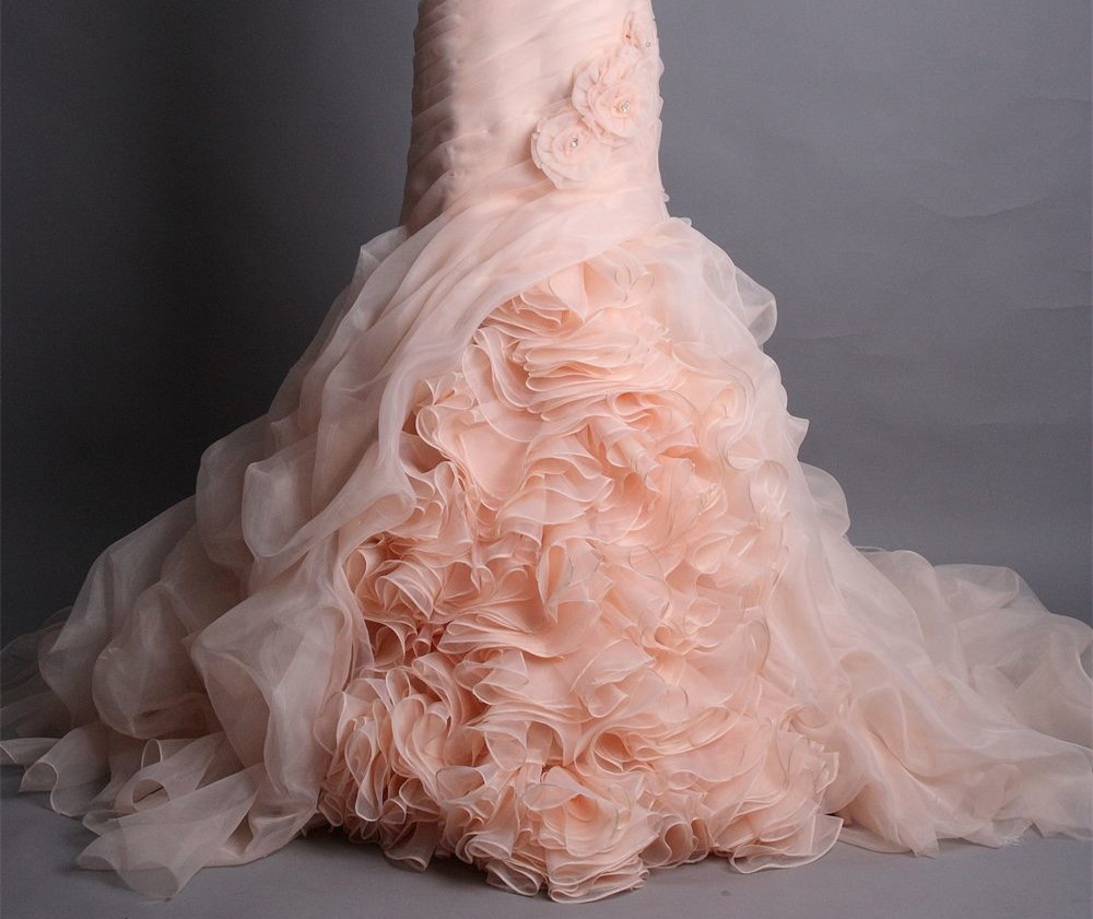 Column Sweetheart Neck Sleeveless Sweep / Brush Train Organza Bridal Gown With Tiered 2