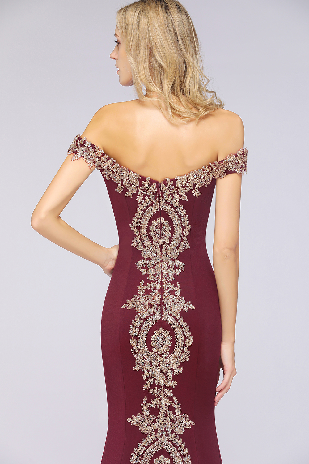 Mermaid Bateau Neck Cap Sleeves Sweep / Brush Train Bridesmaid Gown With Rhinestone 39