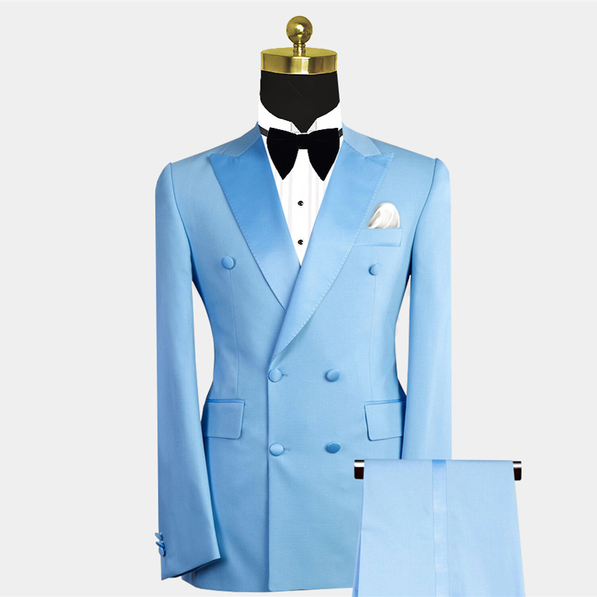 Blue Double Breasted Men Suit with Peaked Lapel 2