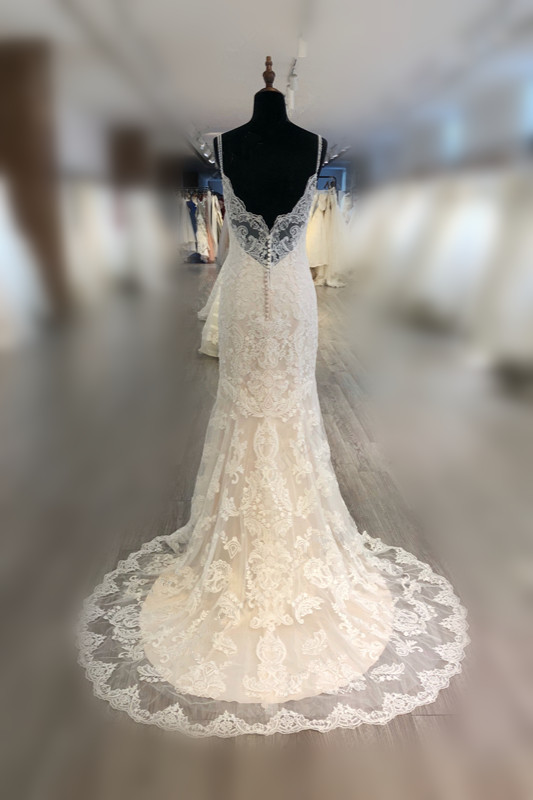 Mermaid Spaghetti Straps V-neck Sleeveless Floor-length Tulle Wedding Gown With Lace 2