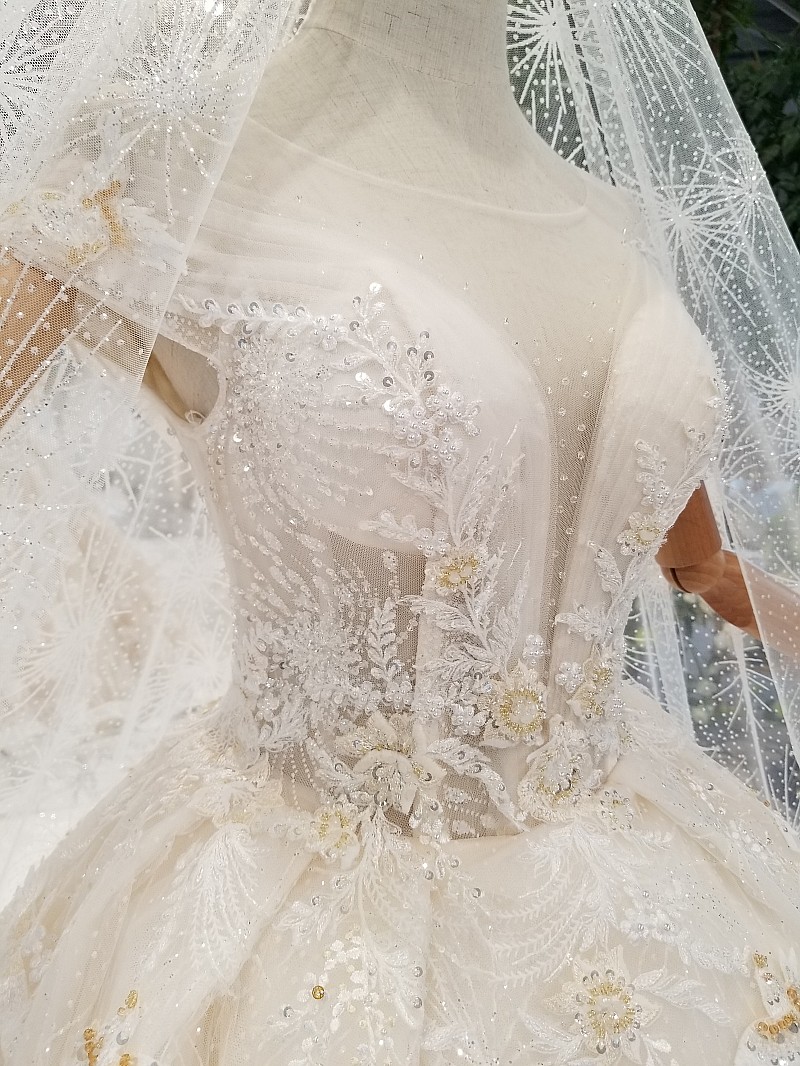 Ball Gown Cathedral Train Tulle Bridal Dress With Beading 5