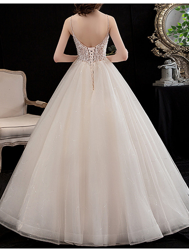 A-line Straps V-neck Floor-length Lace Bridal Attire With Lace 3