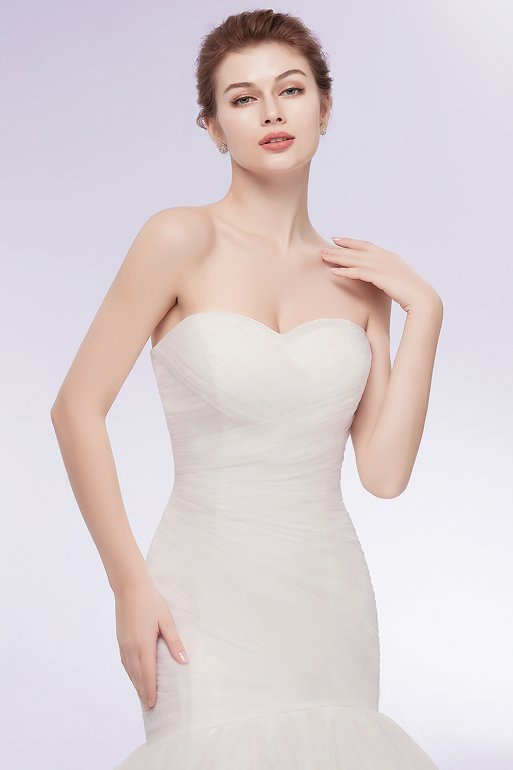 Mermaid Strapless Sweetheart Neck Sleeveless Court Train 100D Chiffon Bridal Gown With Ruffles 7