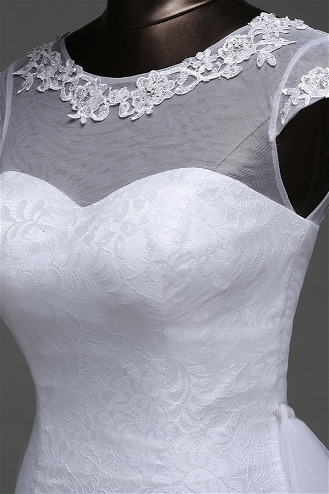 Mermaid Jewel Neck Sleeveless Floor-length Tulle Wedding Dress With Lace 7