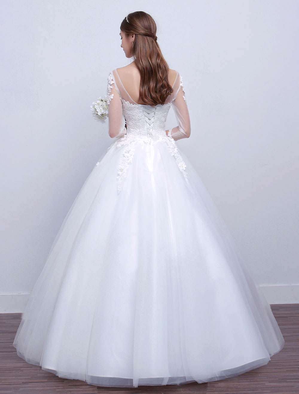 Ball Gown Long Sleeves Floor-length Lace Wedding Dress With Lace 3