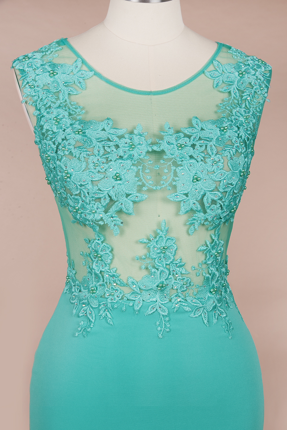 Mermaid Jewel Neck Sleeveless Sweep / Brush Train Healthy cloth Wedding Guest Dress With Lace 6