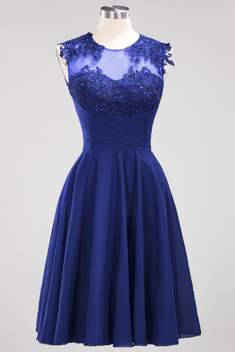 A-line Jewel Neck Sleeveless Knee-length 100D Chiffon Bridesmaid Dress With Appliques 27