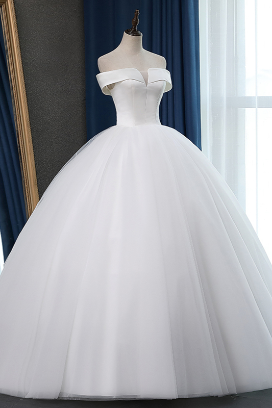 A-line Bateau Neck Floor-length Tulle Wedding Dress 3
