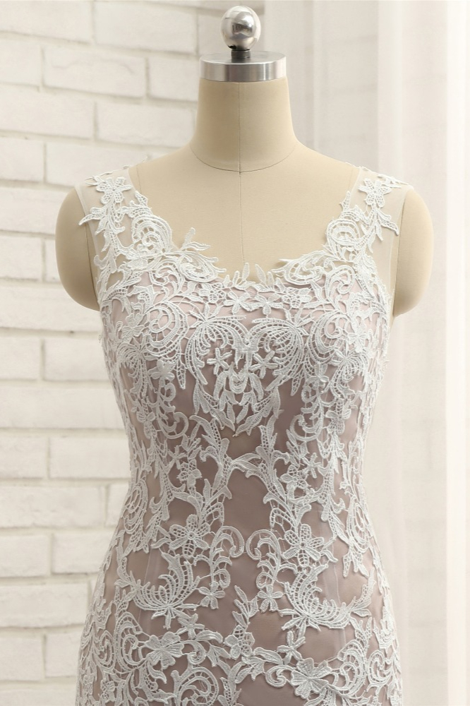 Mermaid Straps Jewel Neck Sleeveless Floor-length Stretch Satin Wedding Dress With Appliques 4