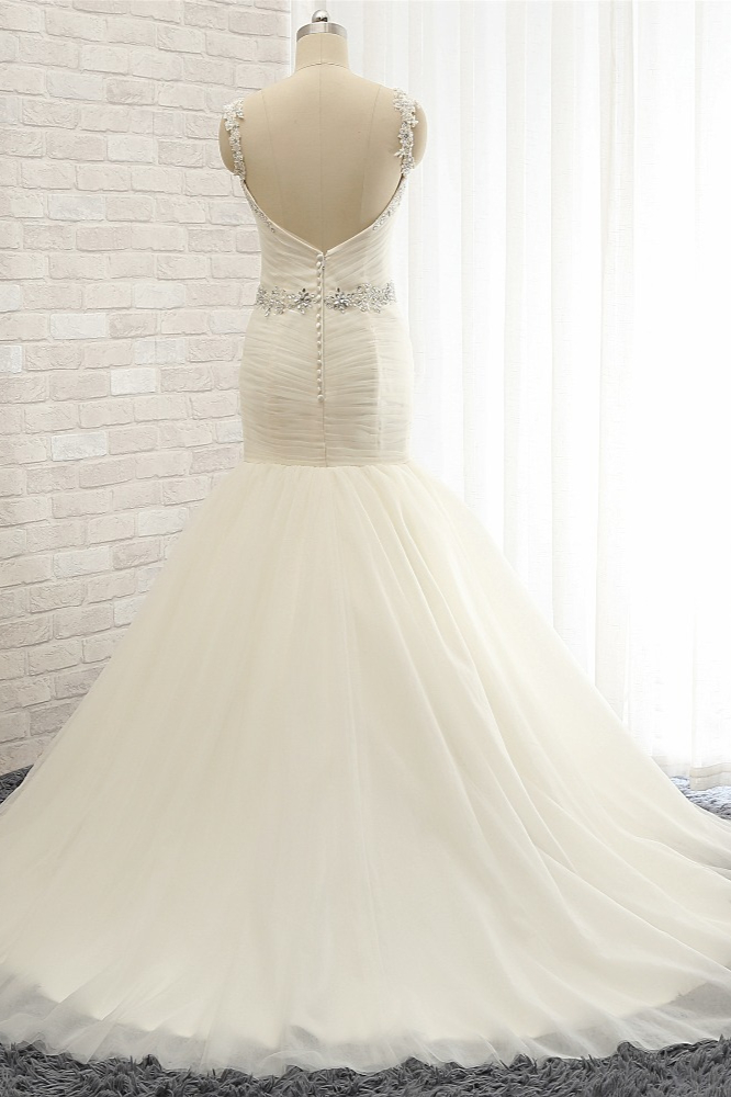 Mermaid Straps Sleeveless Floor-length Tulle Wedding Dress With Sequins 2