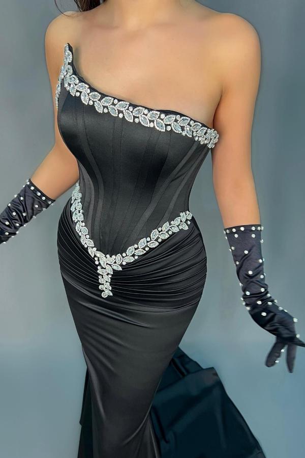 Mermaid Strapless Sleeveless Floor-length Stretch Satin Evening Gown With Beading 3