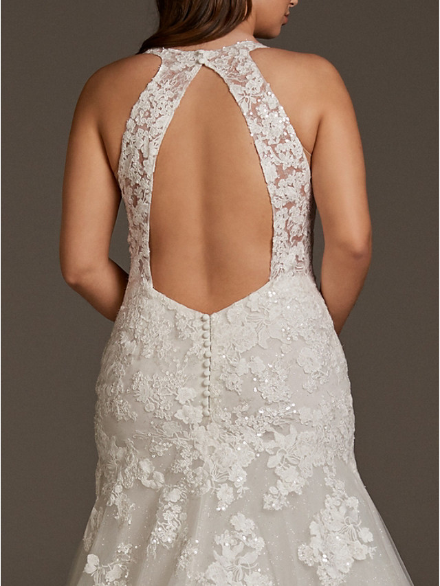 Mermaid Straps V-neck Sweep / Brush Train Lace Wedding Gown With Lace 3