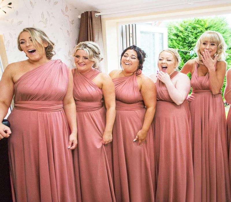 A-line One Shoulder V-neck Halter-neck Floor-length Bridesmaid Attire 3