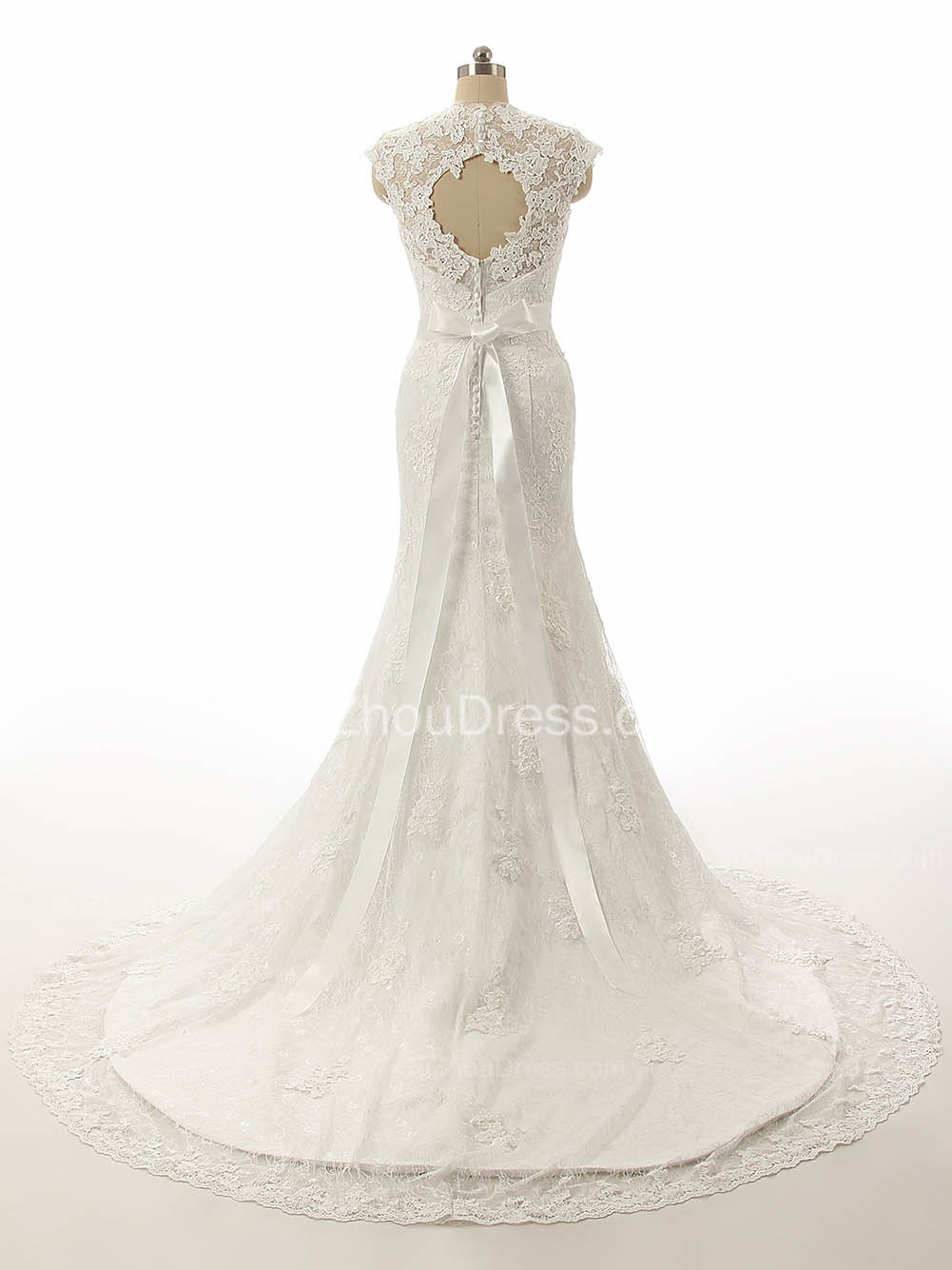 Mermaid V-neck Sweep / Brush Train Bridal Attire With Lace 2