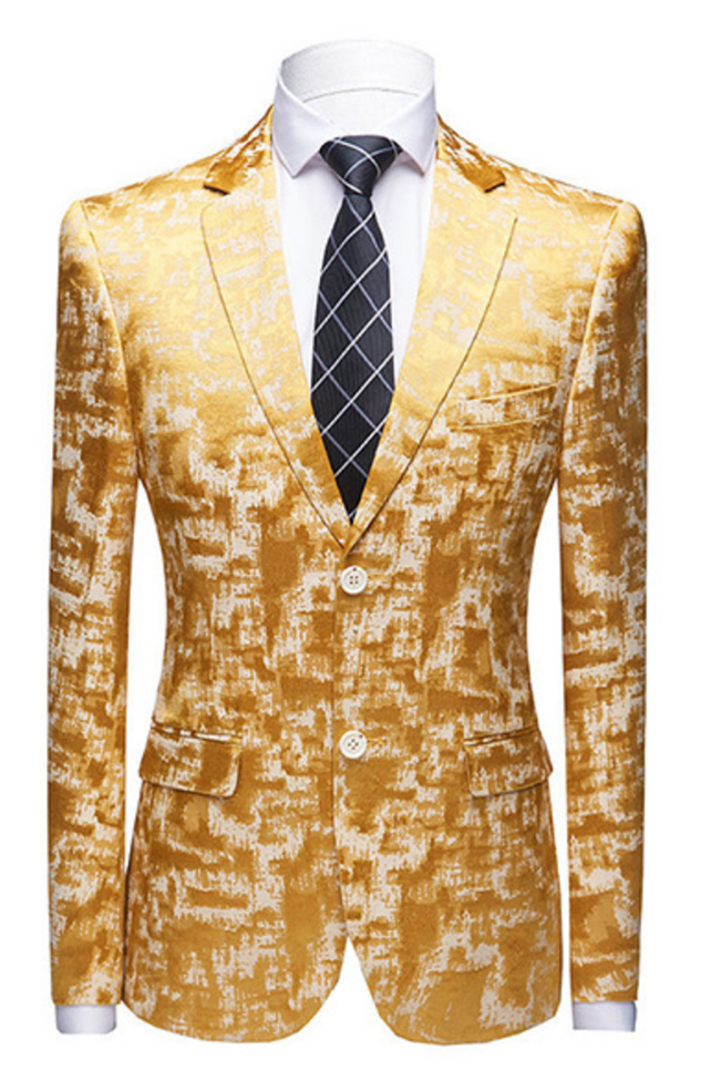 Bright Gold Printed Prom Suit 1