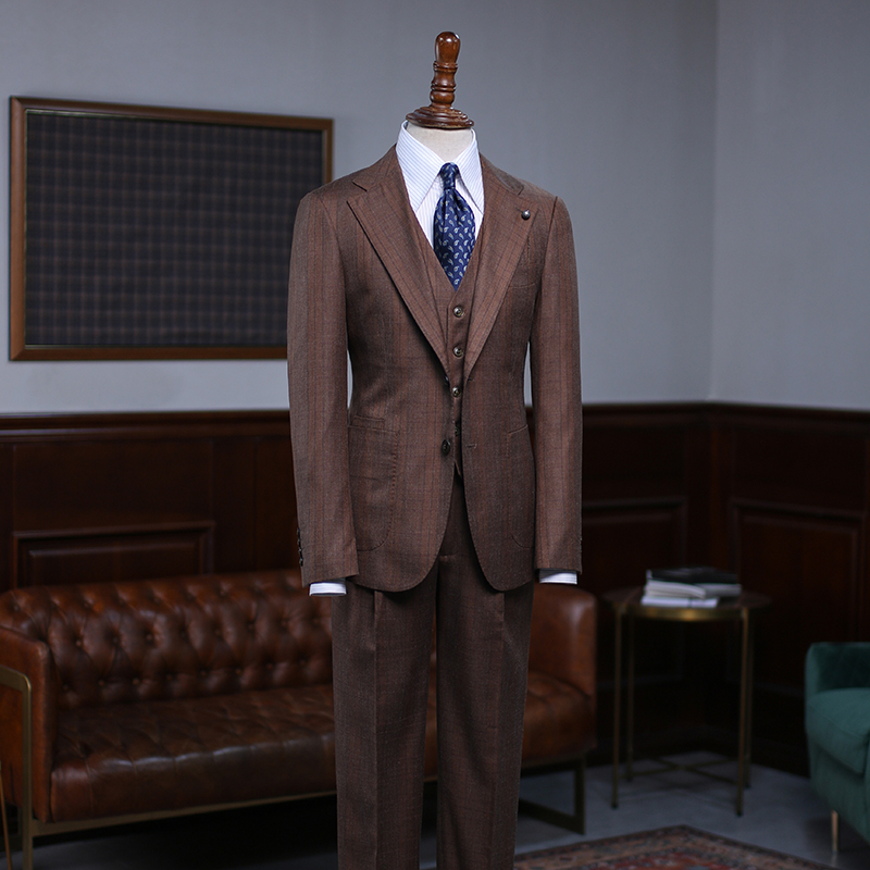 Coffee Striped Slim Fit Bespoke Suit 2