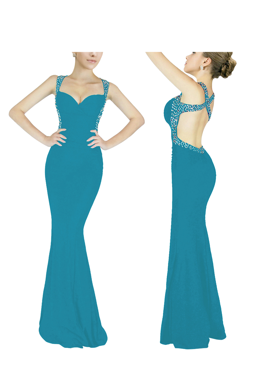 Mermaid Straps Sleeveless Sweep / Brush Train Spandex Evening Dress With Beading 7