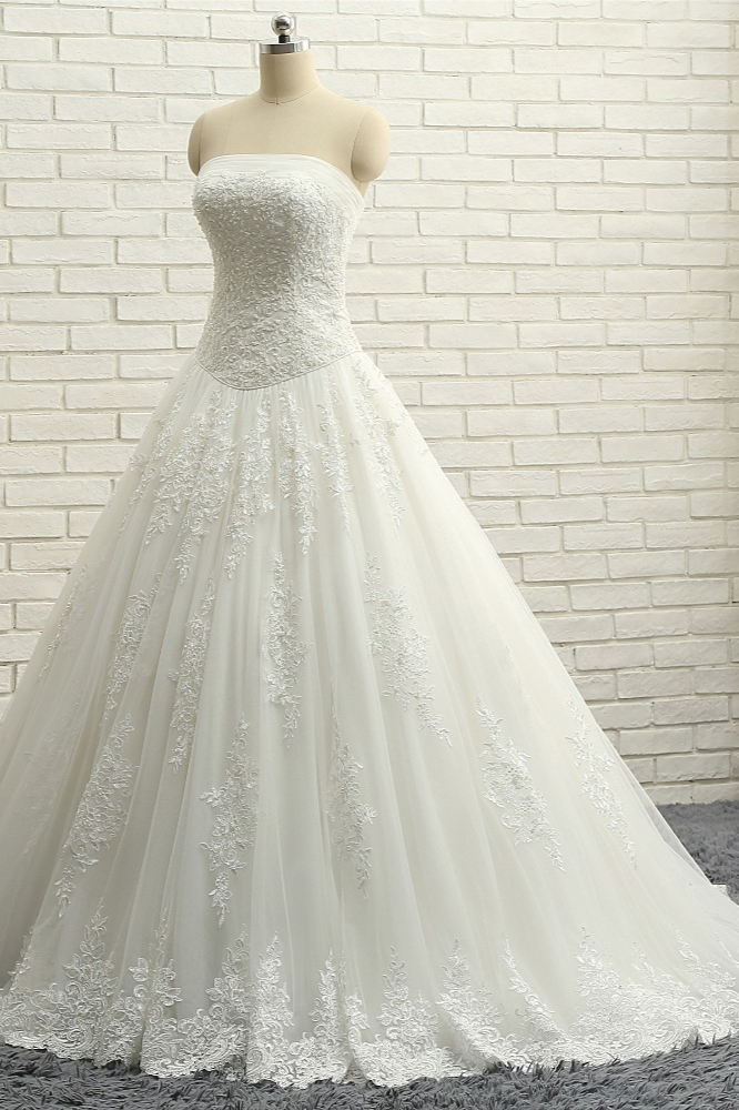 White Tulle A-Line Wedding Dress with Bateau Neckline and Ruffles 3