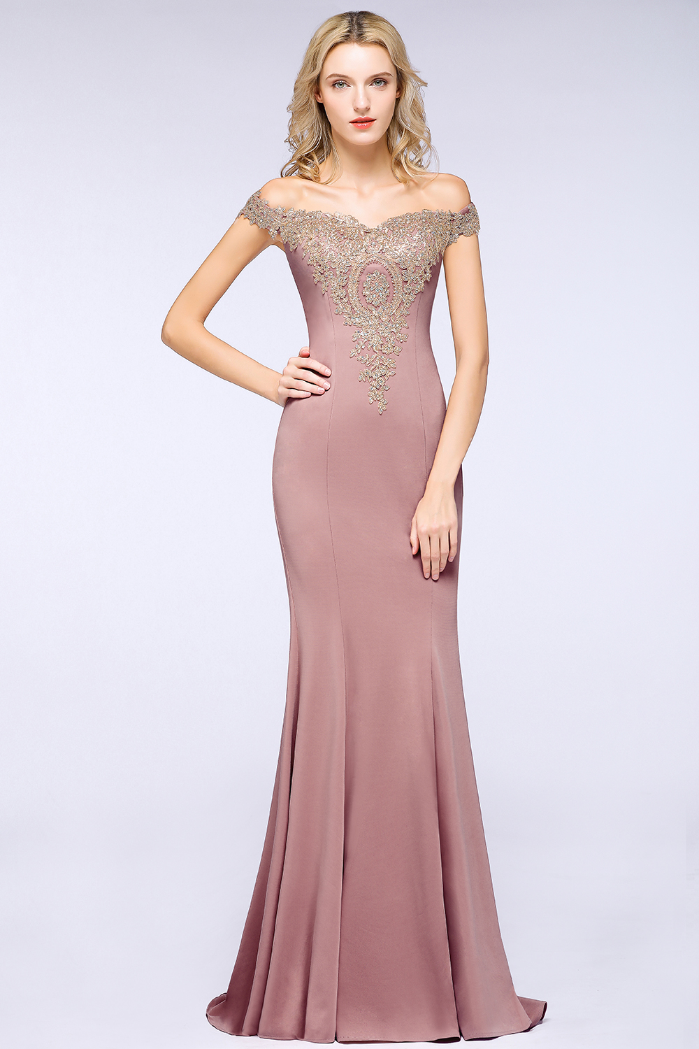 Mermaid Bateau Neck Cap Sleeves Sweep / Brush Train Bridesmaid Gown With Rhinestone 30