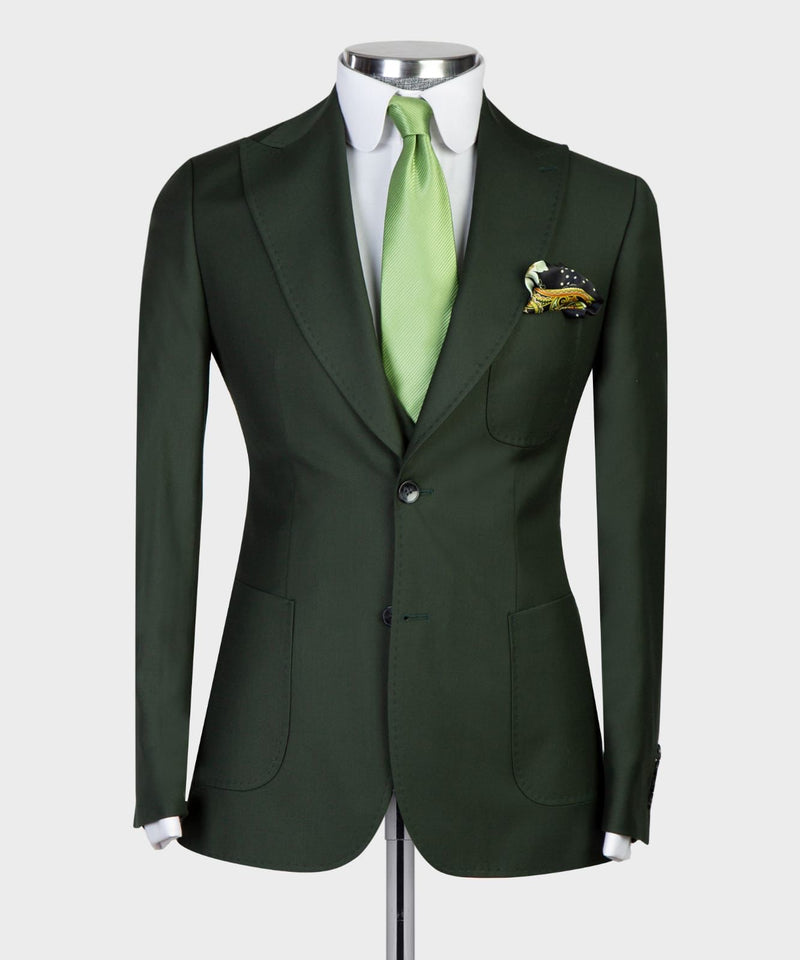 Dark Green Peaked Lapel Business Men Suit 4