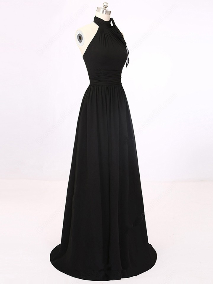 A-Line Black Halter Summer Party Dresses  Chiffon Long Prom Dress 3