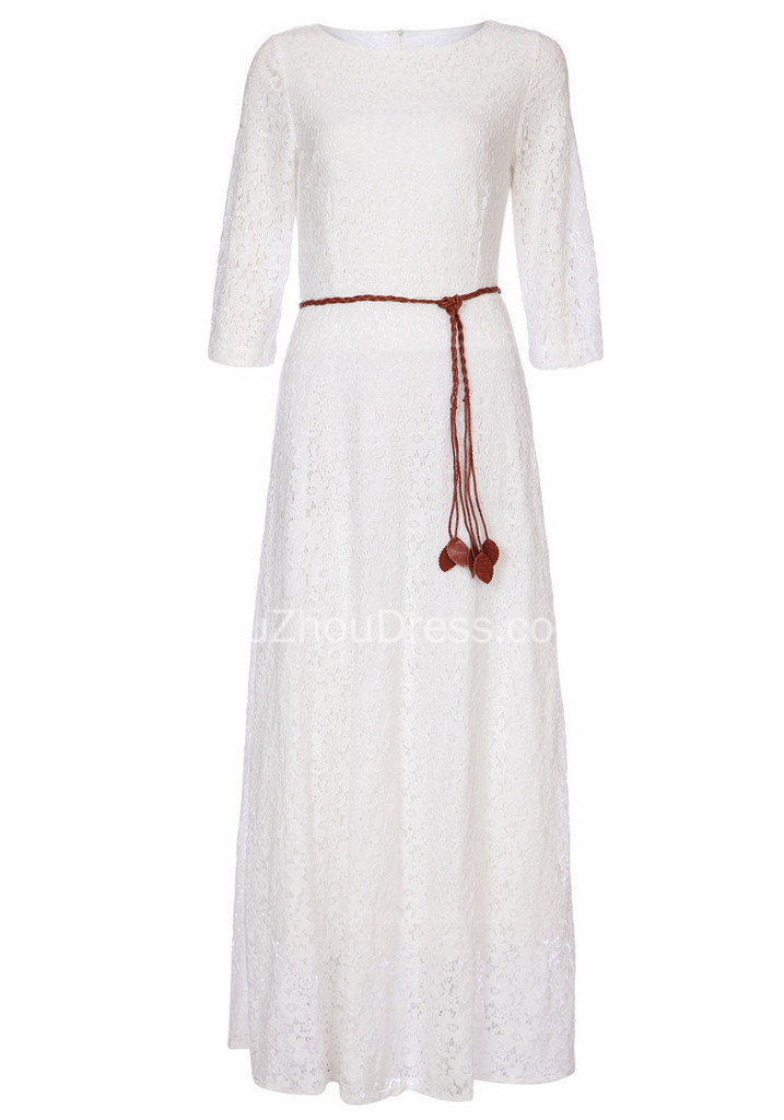 Column Scoop Neck Floor-length Wedding Gown With Lace 3